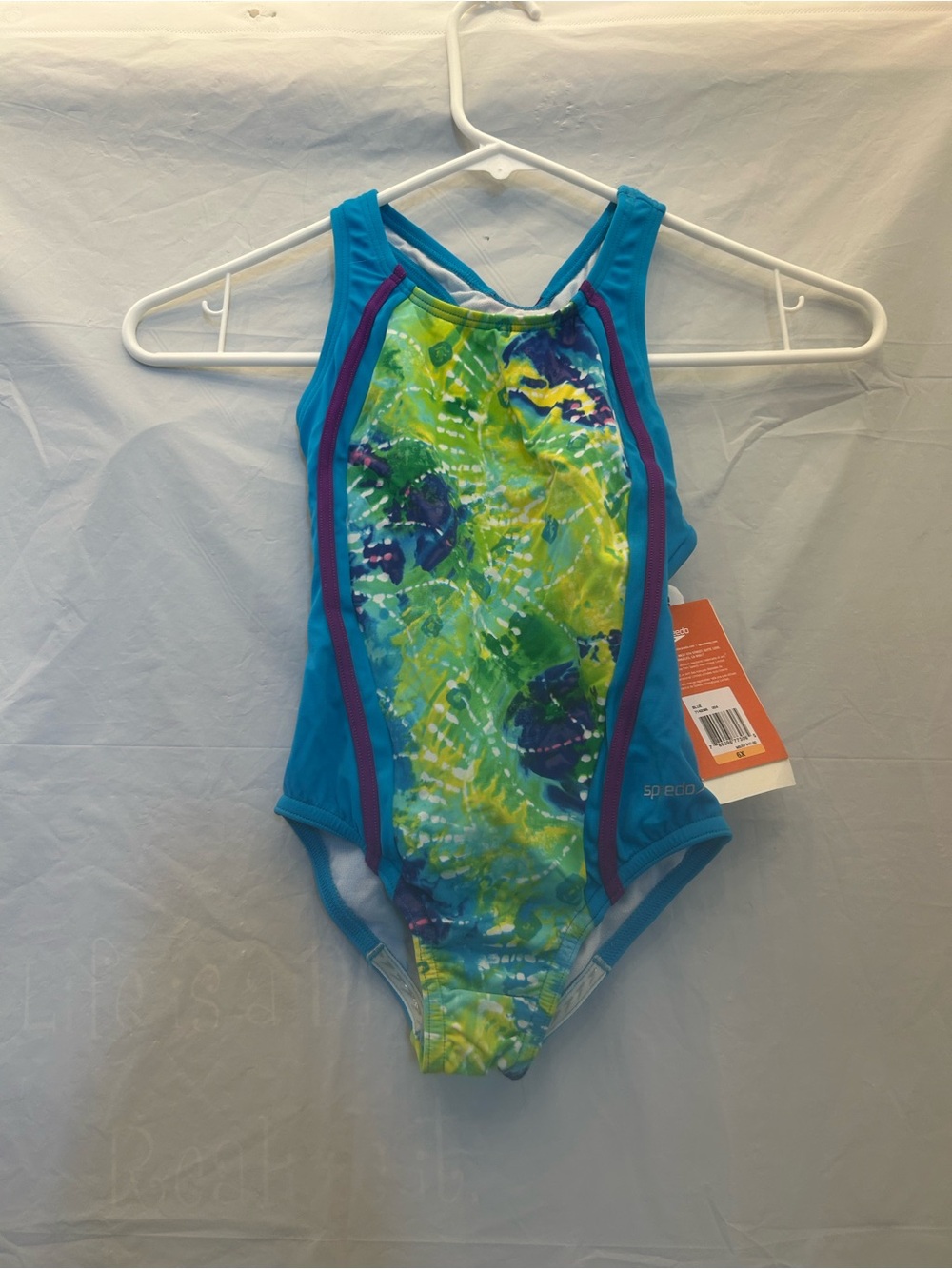 Speedo Girl’s Blue Turquoise & Green Tie-Dye One-Piece Swimsuit Sz 6X NWWT